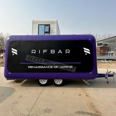 Trailer de alimentos de aço inoxidável com frigorífico e aquecedor de alimentos de quatro rodas