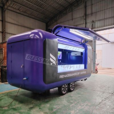 Trailer de alimentos de aço inoxidável com frigorífico e aquecedor de alimentos de quatro rodas