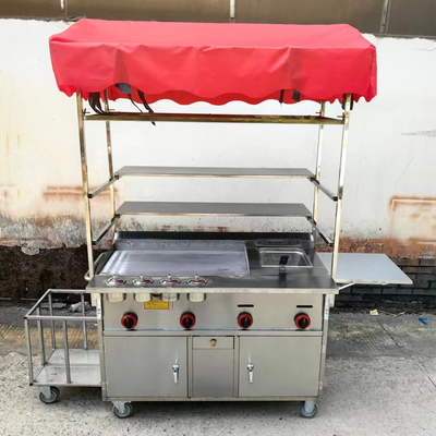 Catering Comercial Aço Inoxidável Street Food Snack Fryer Grill Barbecue Trolley Carro de mão