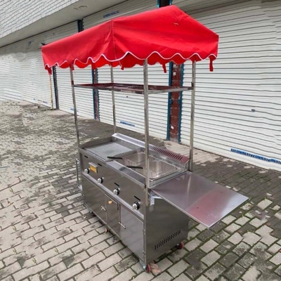 Catering Comercial Aço Inoxidável Street Food Snack Fryer Grill Barbecue Trolley Carro de mão
