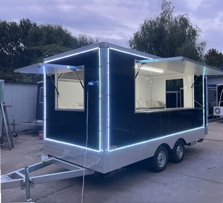 Trailer móvel de lanches de fast food quadrado para venda multiuso de vários produtos