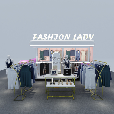 Largura personalizada 1500kg Vestuário móvel de roupas femininas Vans de caminhão carro de reboque para Outlet