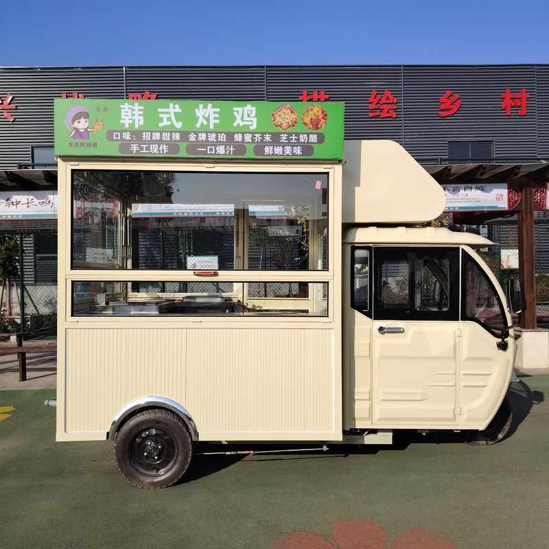 Triciclo elétrico multifuncional de 3,0 kW para vendas móveis de fast food, bebidas e lanches
