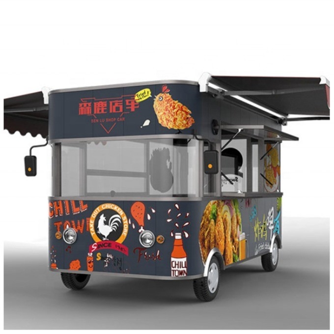 1000 KG Elétrico Quatro Rodas Bebida Fria Leite Chá Sorvete Café Bar Móvel Balcão Snack Car Vending Car Refeição